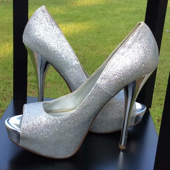 Shoes Ladies Sexy Silver Glitter Heels Poshmark — free download